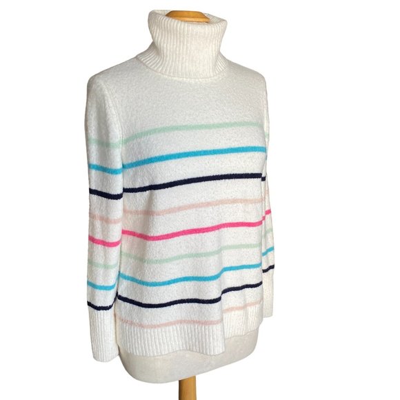 GAP Fuzzy Turtleneck Multi-Colored Stripes Ski Bum Coastal Knit Sweater-M - Picture 13 of 13